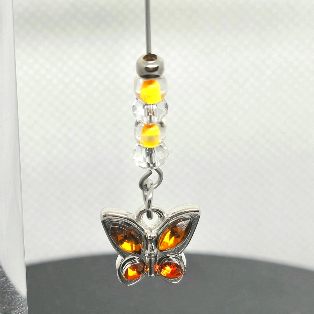 Elegant Silver Butterfly Pendant OR Earrings Features Amber Toned Accents NEW
